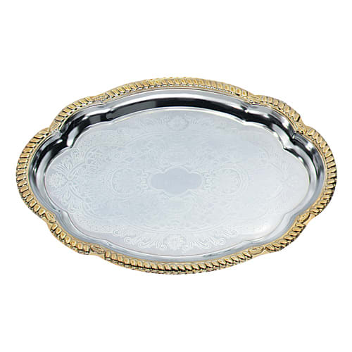 Vollrath® 47265 Odyssey 18.13 x 13 Oval Gold Trim Serving Tray