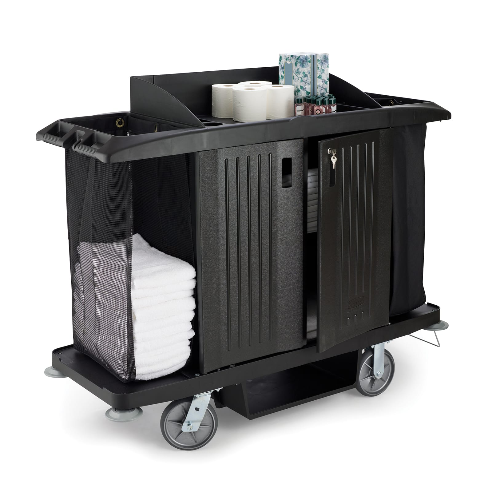 Rubbermaid® FG619100BLA Black Full Size Housekeeping Cart w/ Doors
