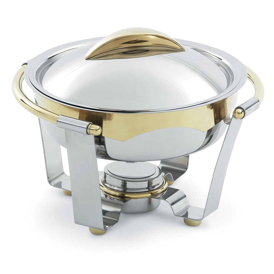 Vollrath 48324 Panacea™ S/S 6 Quart Round Chafer w/ Gold Trim