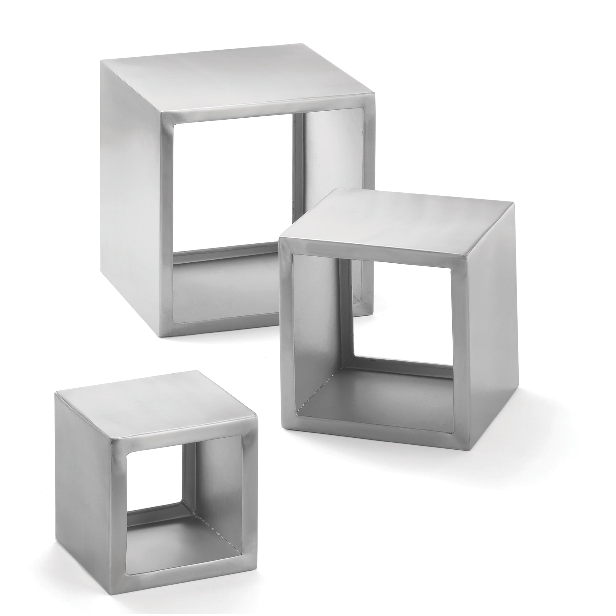 TableCraft Brushed Stainless Steel Square 3-Tier Riser Set
