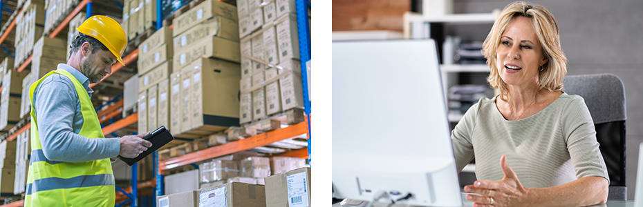 Image of a Warehouse Worker and Female Business Woman