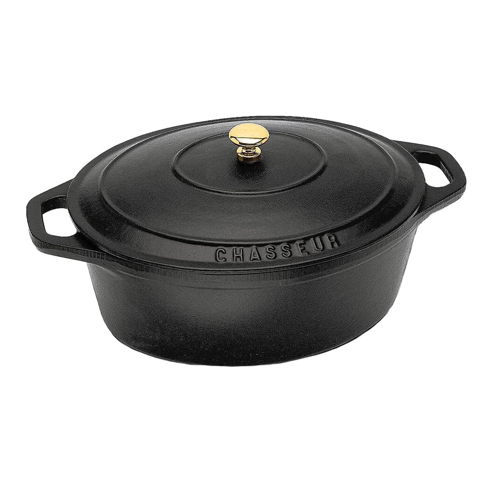 Paderno A1737033 Black Oval 6.75 Quart Dutch Oven with Lid Wasserstrom