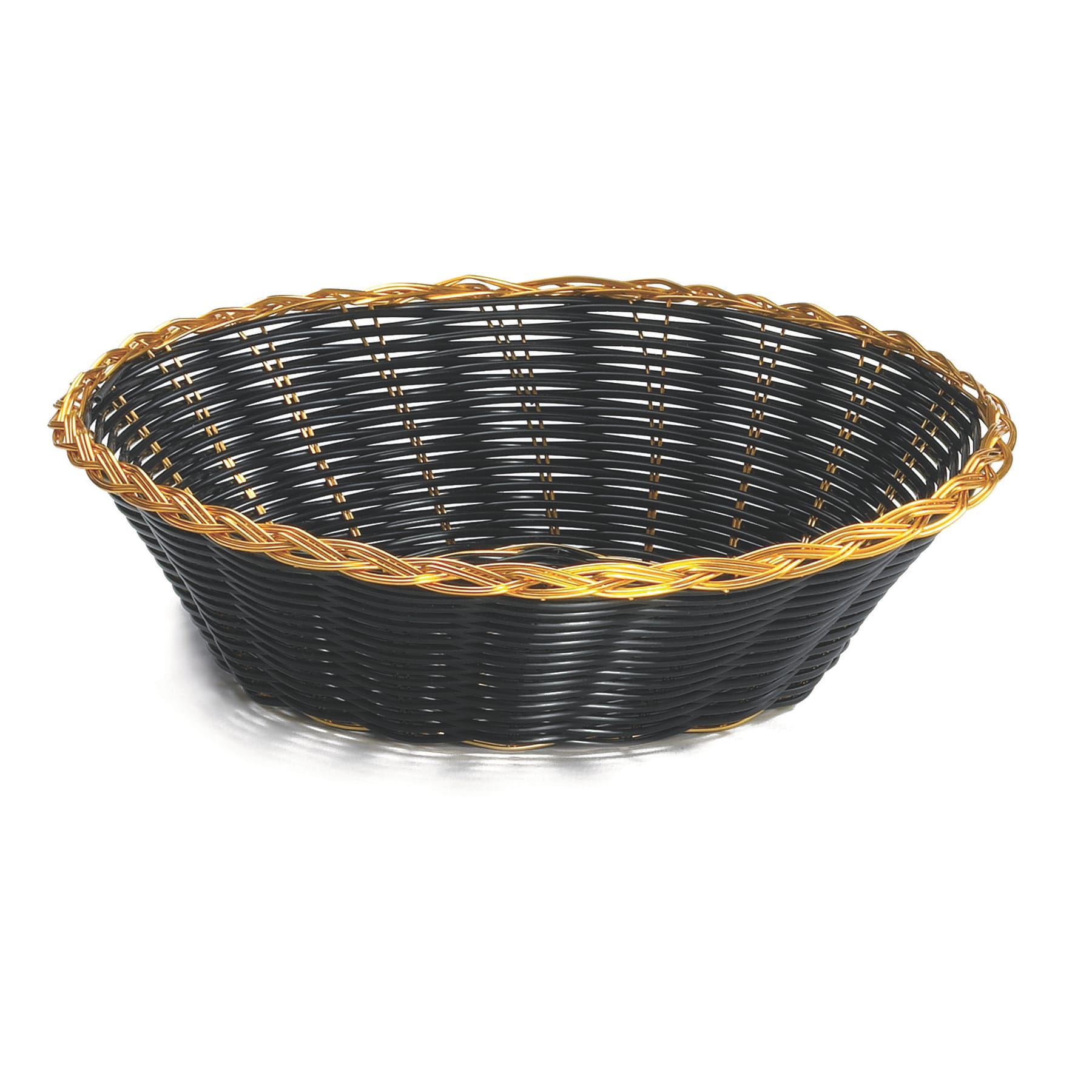 TableCraft 875B Black 8" HandWoven Basket with Gold Trim Dozen Wasserstrom