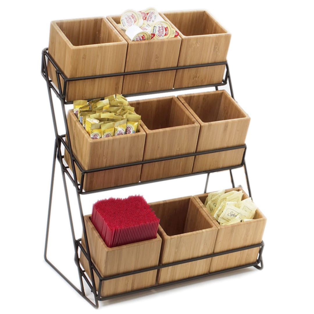 Cal-Mil 1817-13 Iron 3-Tier Bamboo Bin Display with 9 Bins
