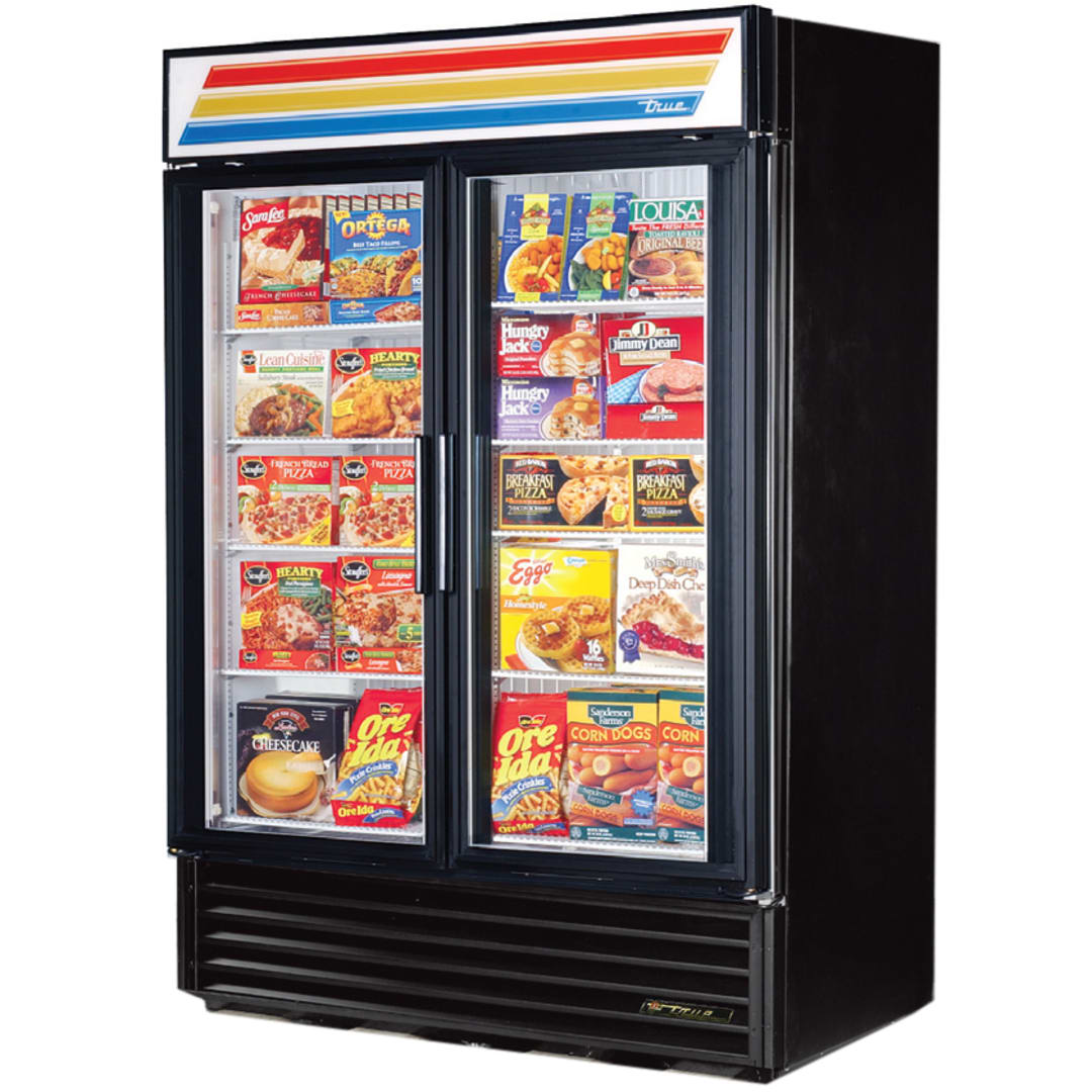 True GDM-49F-HC~TSL01 / BLACK 2 Glass Swing Door Freezer Merchandiser