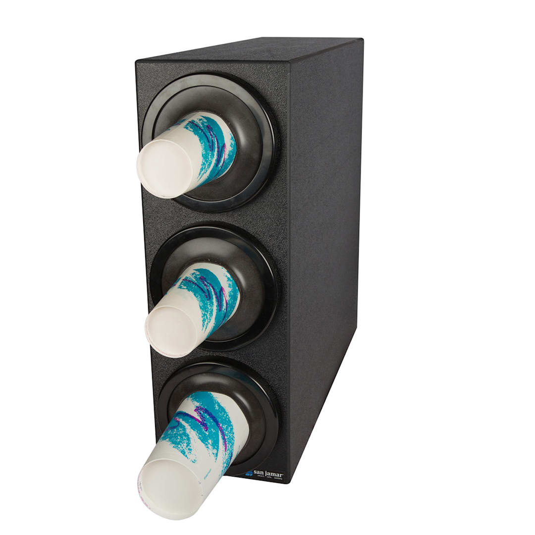 San Jamar C2903BK EZ-Fit 3-Cup Dispenser Cabinet with Black Trim Rings