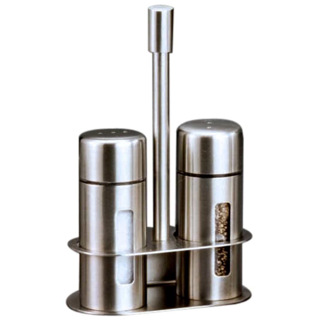American Metalcraft SP6 Round S/S Salt And Pepper Shaker Set w/ Base