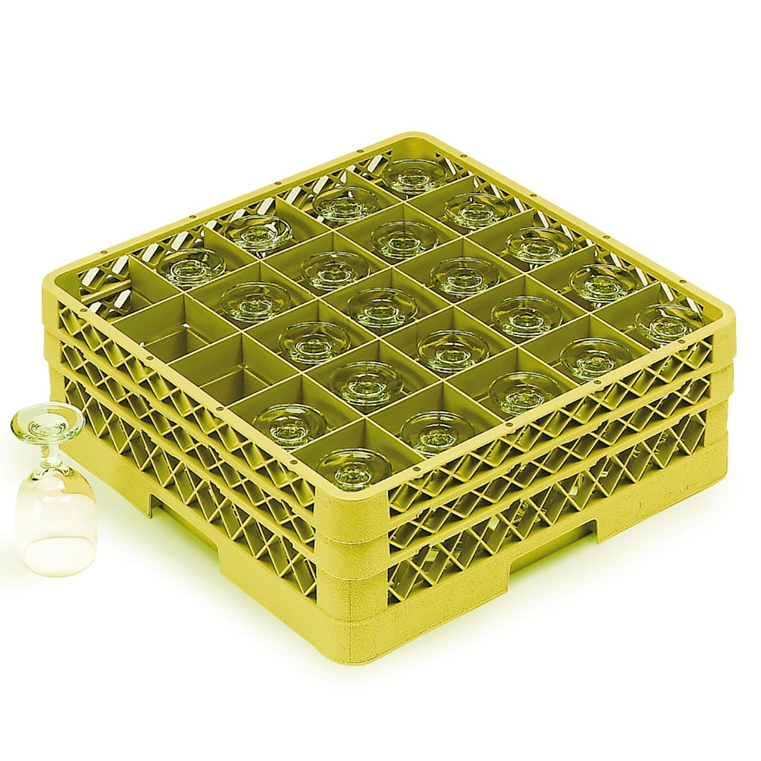Traex® TR6BBB-08 Yellow 25 Compartment Glass Rack with 3 Extenders