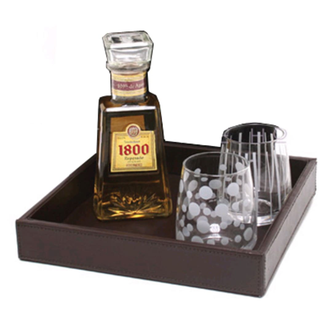 FOH® RTR002BRL11 Faux Leather Brown London Square Tray - 4 / CS