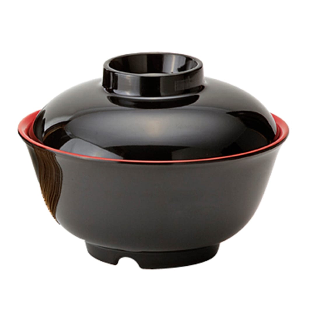 G.E.T. B-123-F Fuji Red / Black 12 Ounce Bowl with Lid