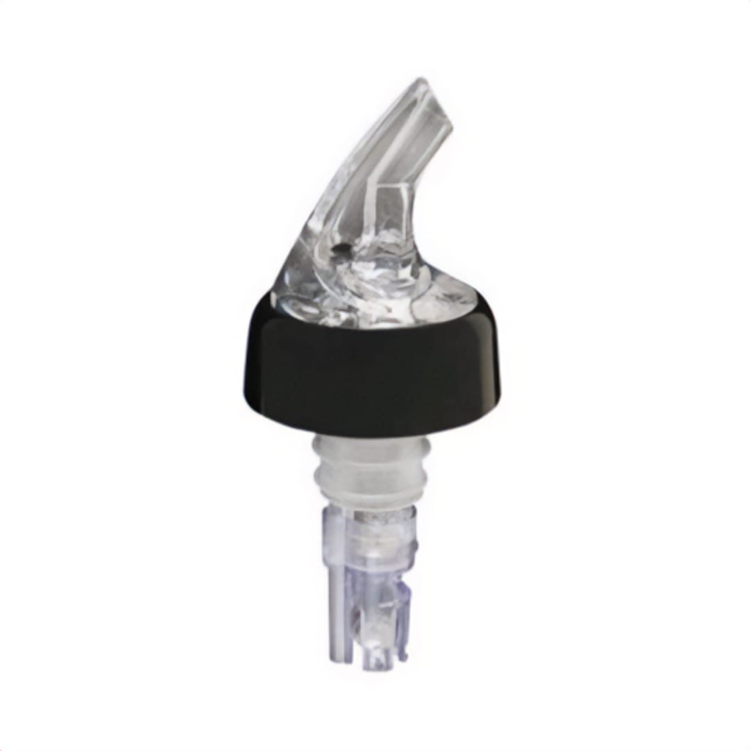 Darling Foodservice Clear / Black Collar Liquor Pourer - Dozen
