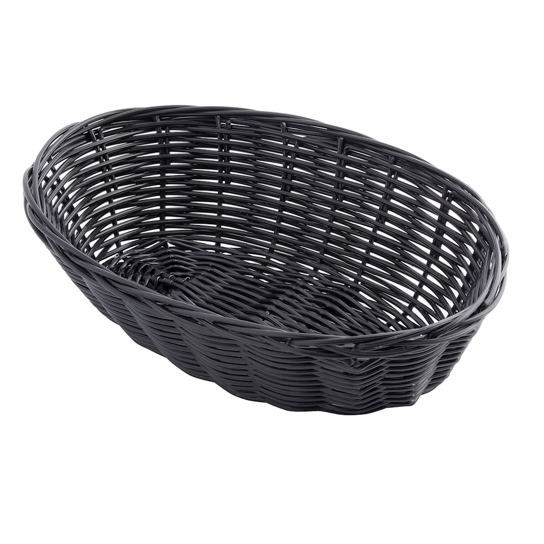 TableCraft 2474 Black 9" x 6" Oval Woven Plastic Basket - Dozen