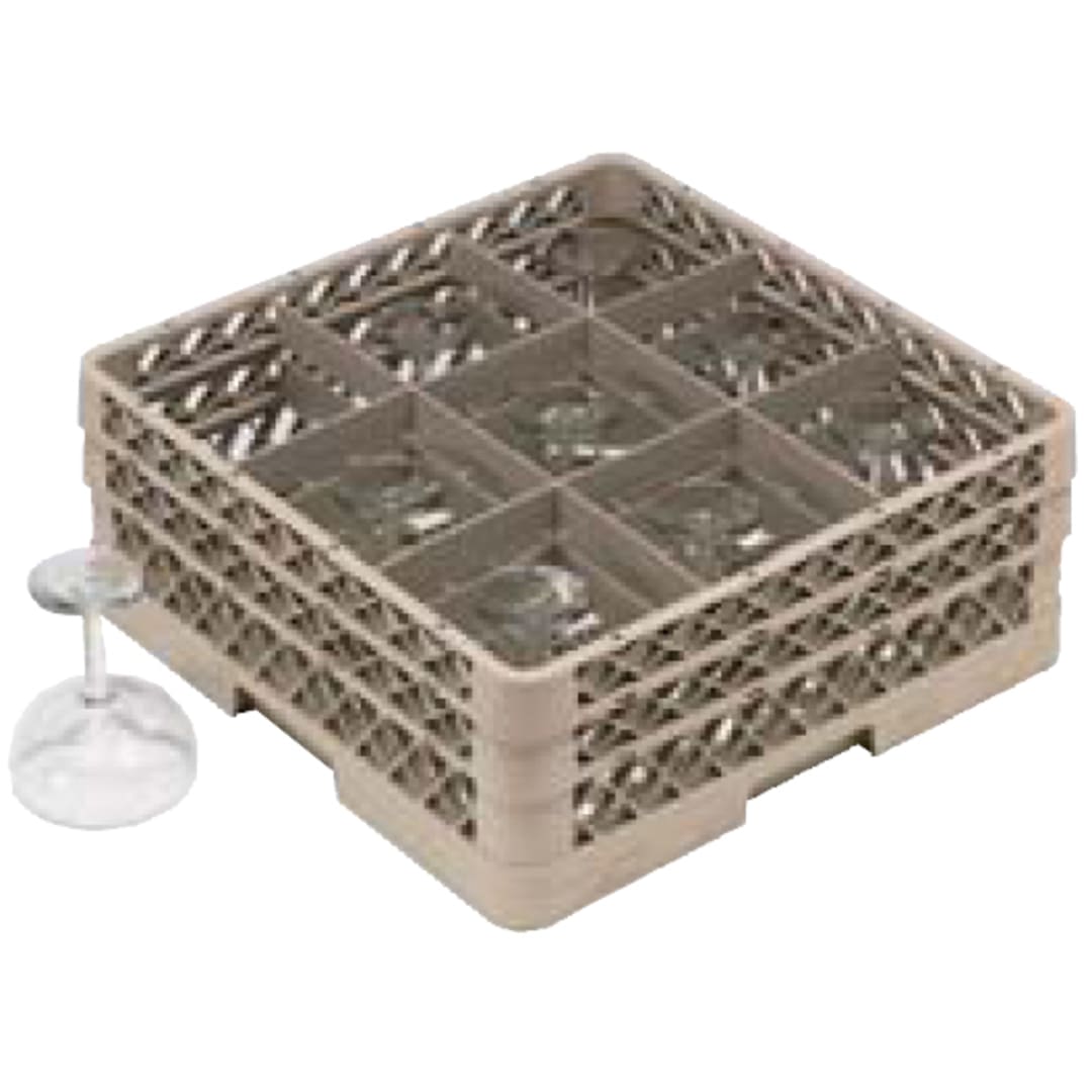Traex® TR10FF Beige 9 Compartment Glass Rack with 2 Extenders