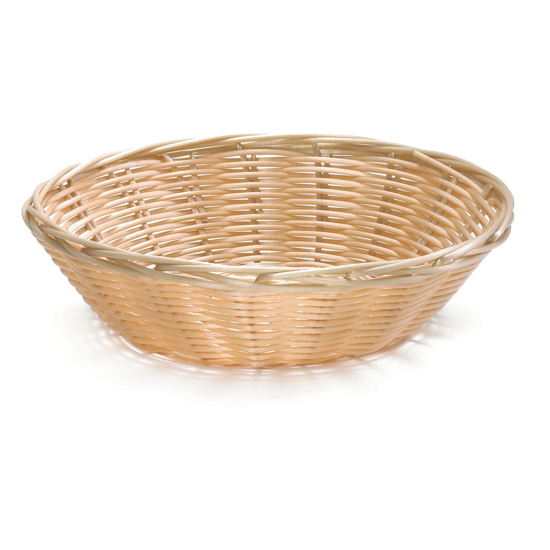 TableCraft 1175W Hand-Woven Round Plastic Basket - Dozen