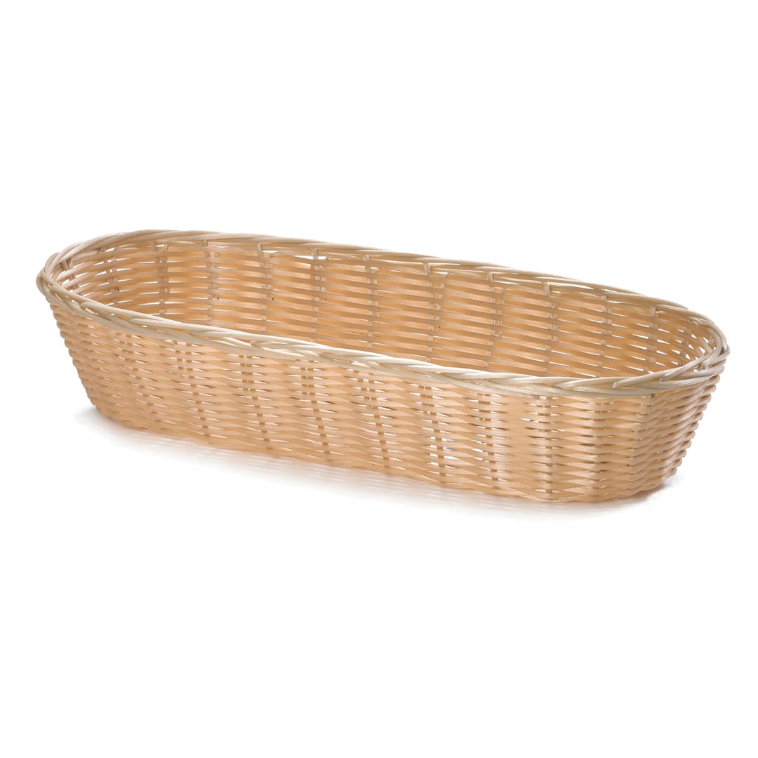 TableCraft 1118W Natural 15" x 6" Hand-Woven Plastic Basket