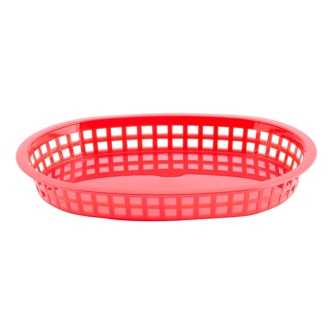 Darling Foodservice Red 10-1/2" Oval Chicago Platter Basket - Dozen