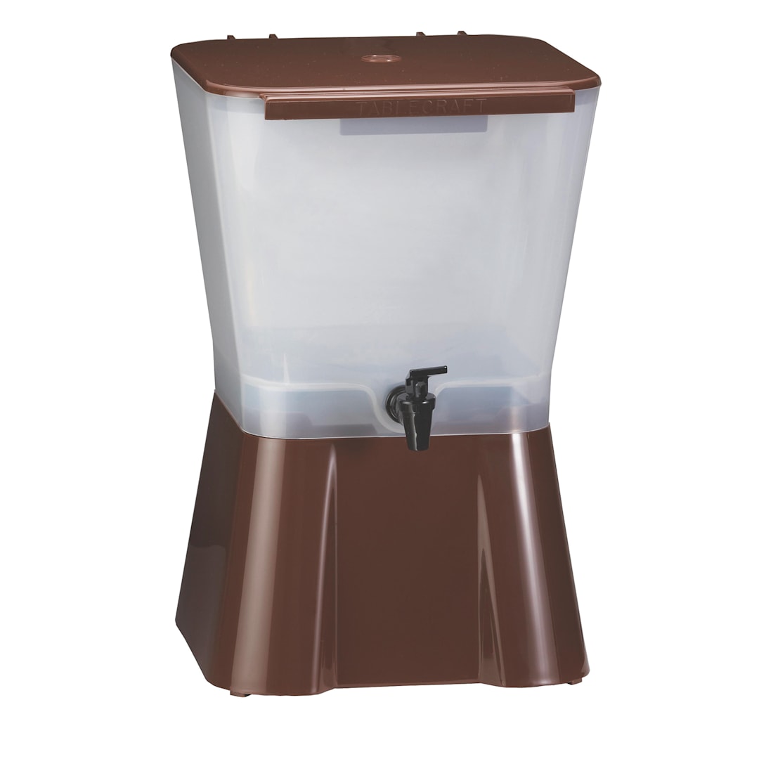 TableCraft 954 Brown & White 3 Gallon Plastic Beverage Dispenser
