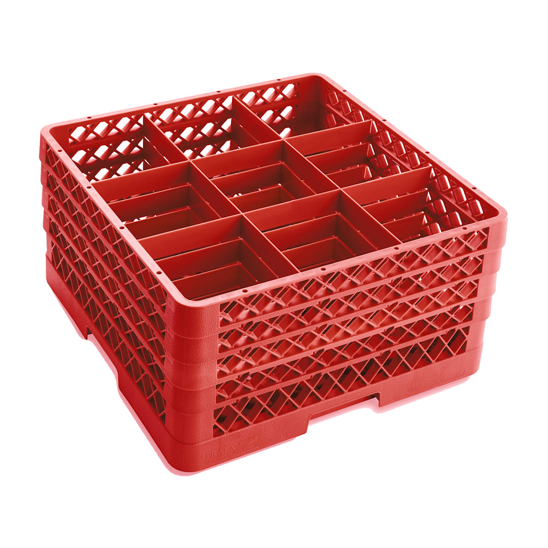 Traex® TR10FFFF-02 Red 9 Compartment 4-Extender Glass Rack