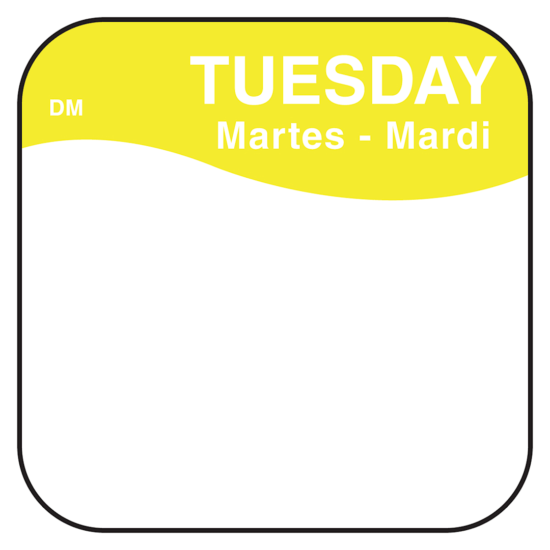 DayMark 1100372 DissolveMark .75" Tuesday Day Square - 1000 / RL