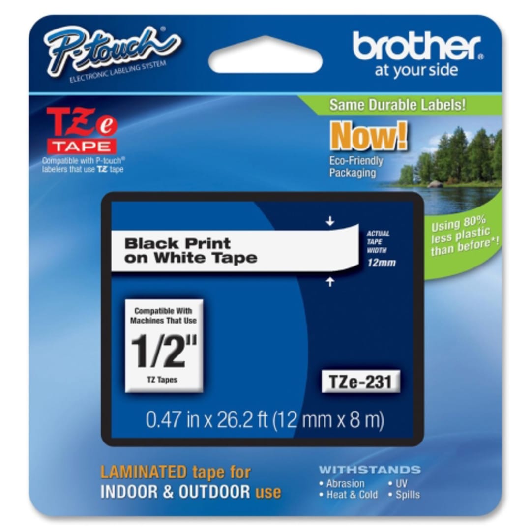 Brother® BRTTZE231 Black / White 1/2" TZe231 Label Tape