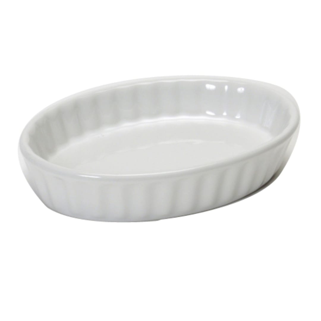 Tuxton BWK-0502 5 Oz. White Oval Fluted Creme Brulee Dish