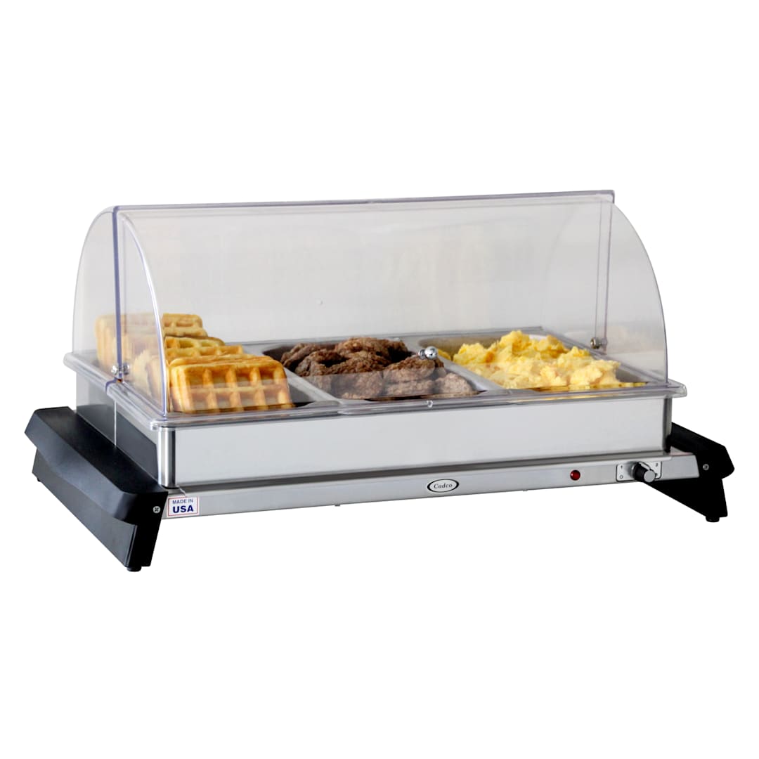 Cadco WTBS-3RT Stainless Triple Buffet Server with Roll Top Lid