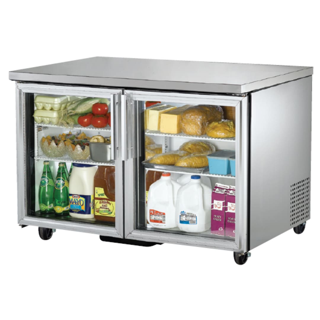 True TUC-48G-HC~FGD01 Glass Door 4-Shelf Undercounter Refrigerator