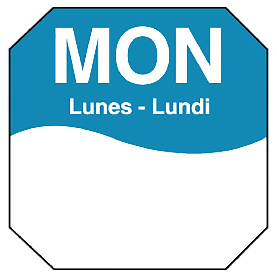 DayMark 1100601 Trilingual Octagonal 1" Monday Day Label - 1000 / RL