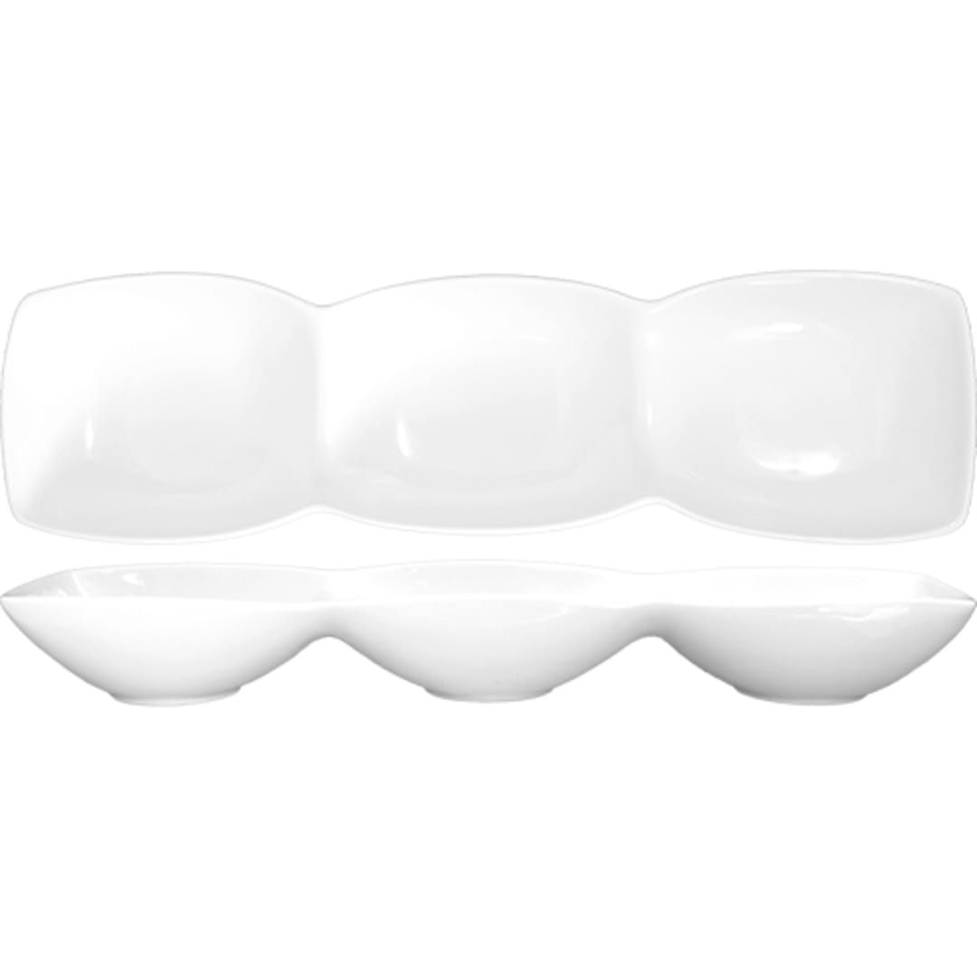 International Tableware FA3-145 White 3-Compartment Dish