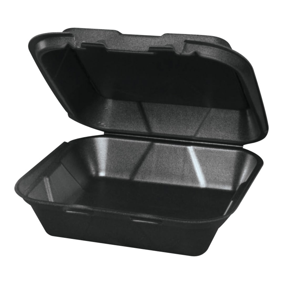 Genpak SN200-3L Black Hinged 9.25 x 9.25 x 3 Foam Container