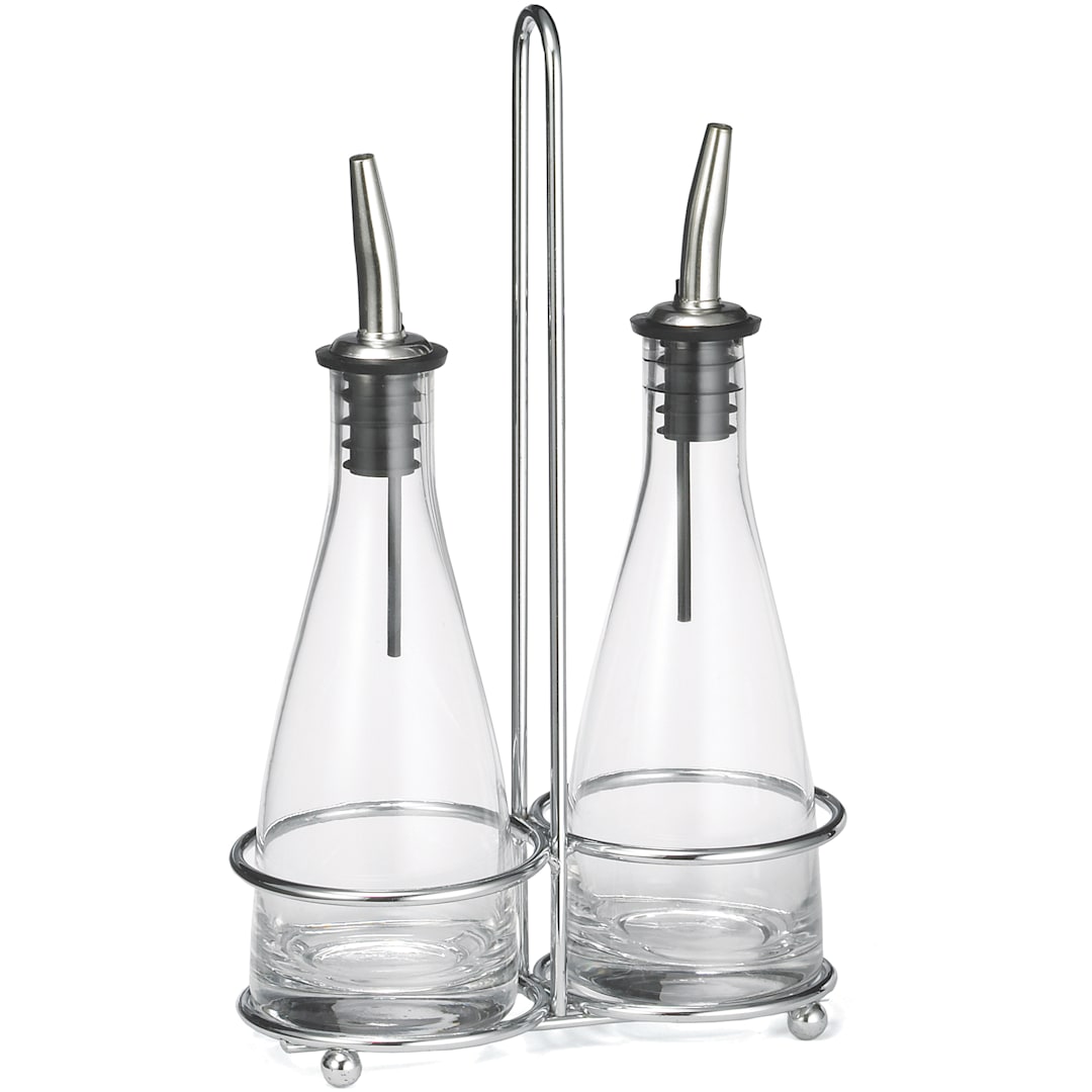 TableCraft 611N Sienna Collection 6 Oz Oil & Vinegar Cruet Set w/ Rack