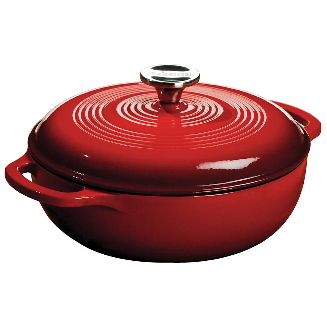 Lodge® EC3D43 Red 3 Quart Cast Iron Dutch Oven with Lid