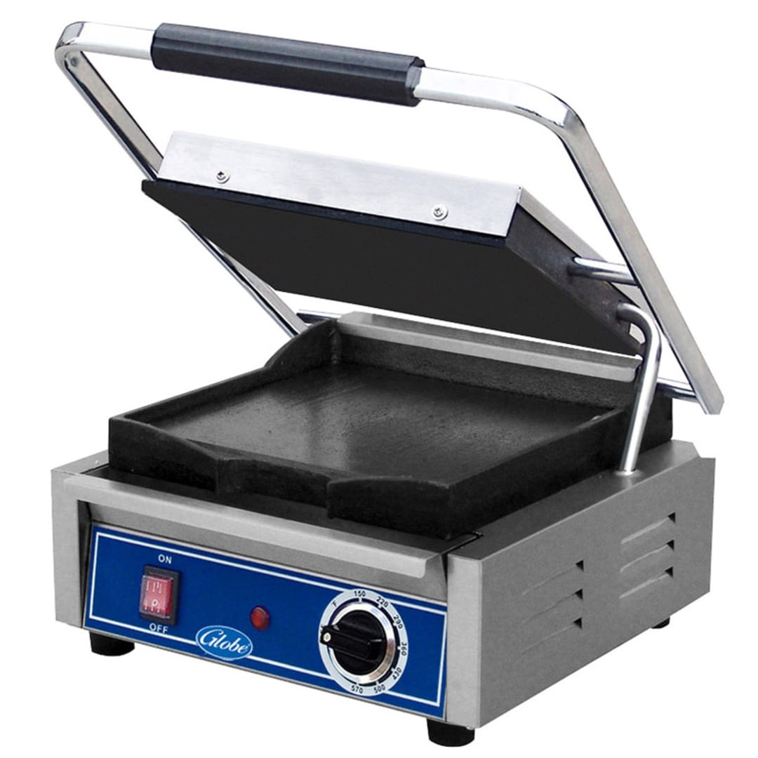 Globe Food GSG10 Bistro 10" Single Panini Grill w/ Smooth Plates