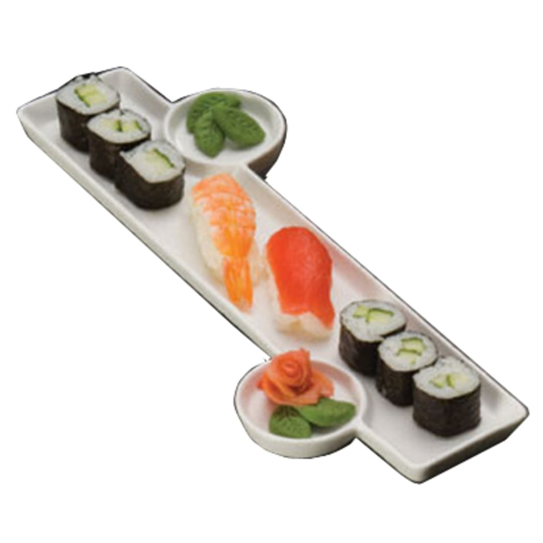 American Metalcraft PORS136 13 x 6" Sushi Plate with Sauce Cup
