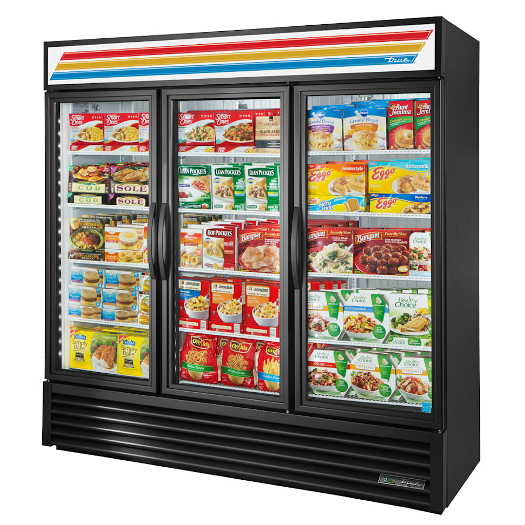 True® GDM-72F-HC~TSL01 Black Three Section Freezer Merchandiser