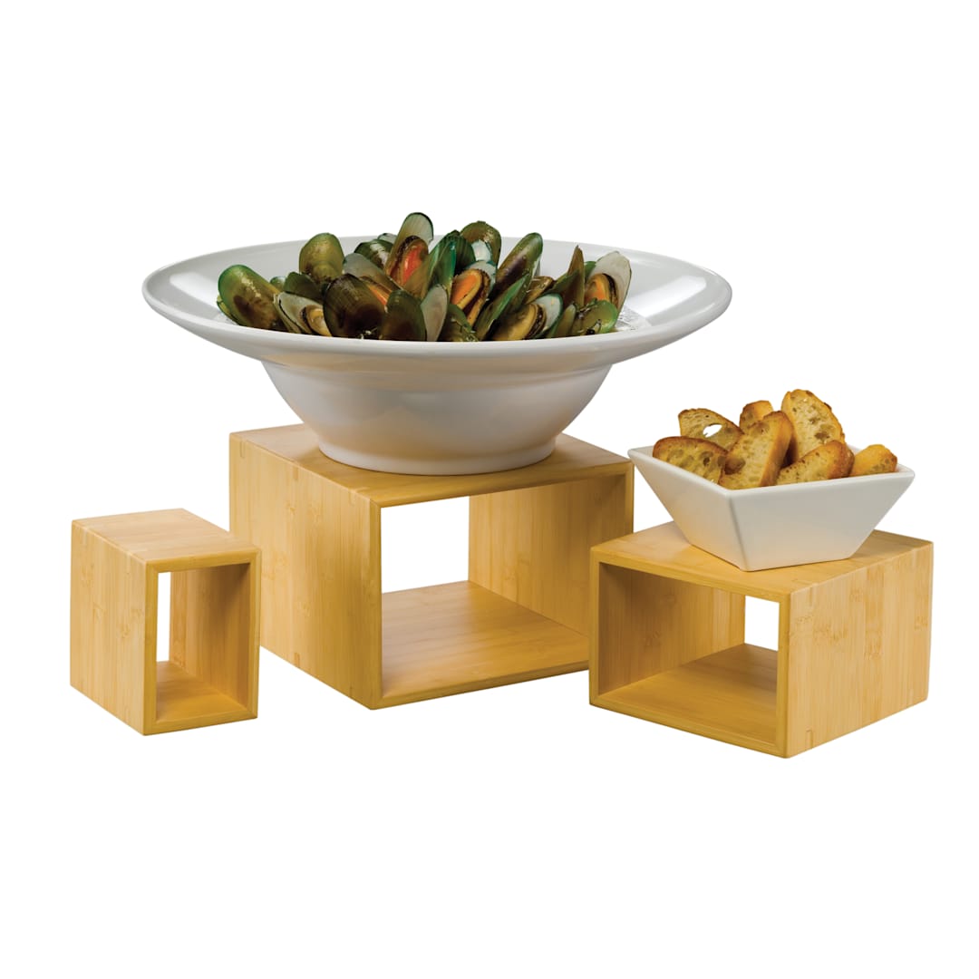 American Metalcraft BAMRN1 Natural Bamboo Riser Set - 3 / ST