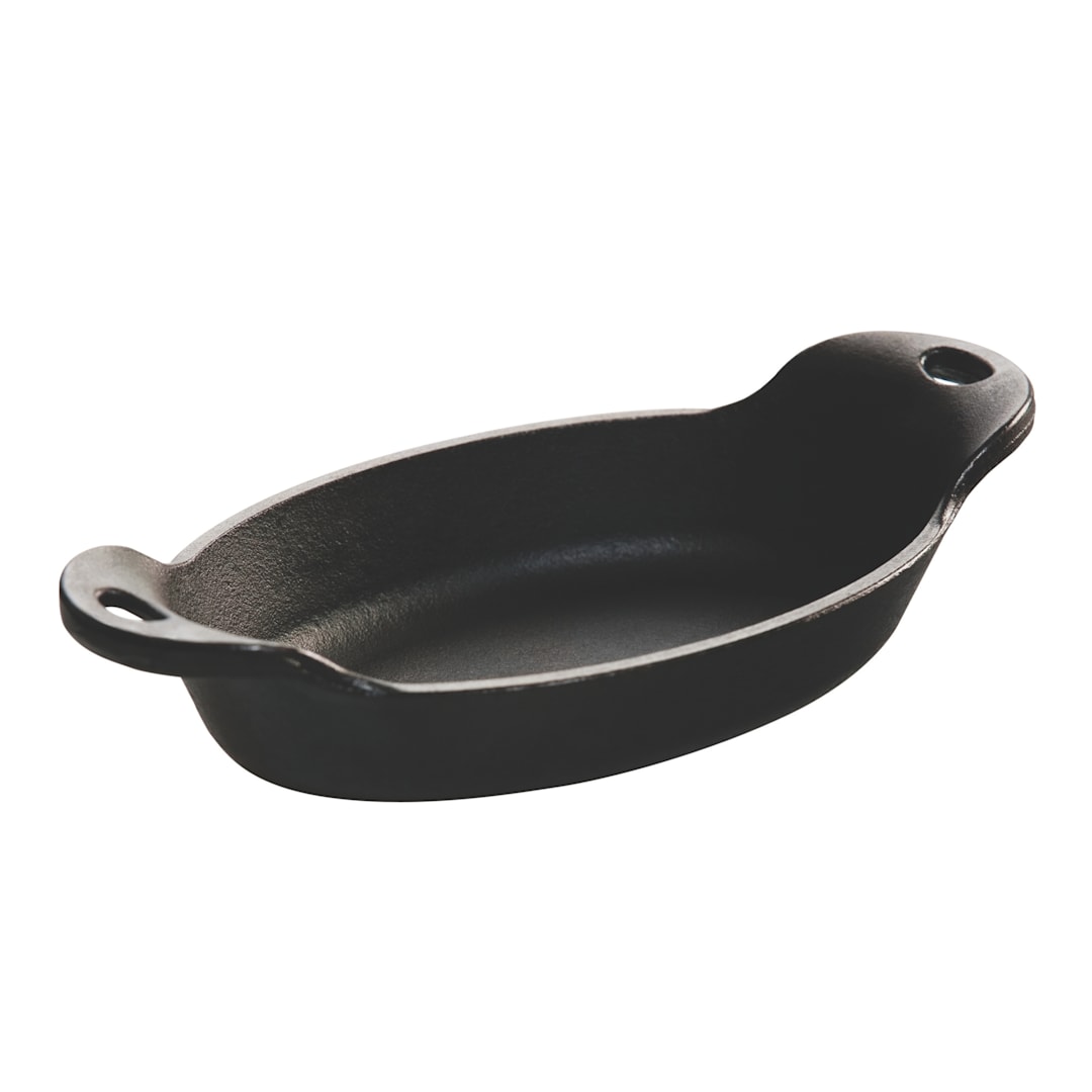 Lodge HMSOV Heat-Treated 9 Ounce Mini Cast Iron Oval Server - 6 / CS