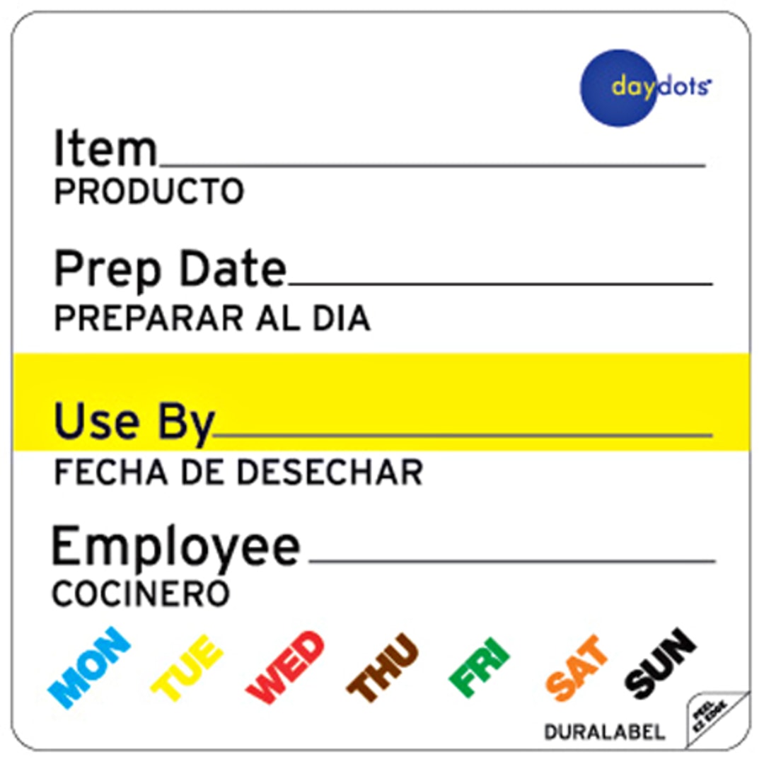 DayDots 10292-00-21 Removable Plastic 2" x 2" Label