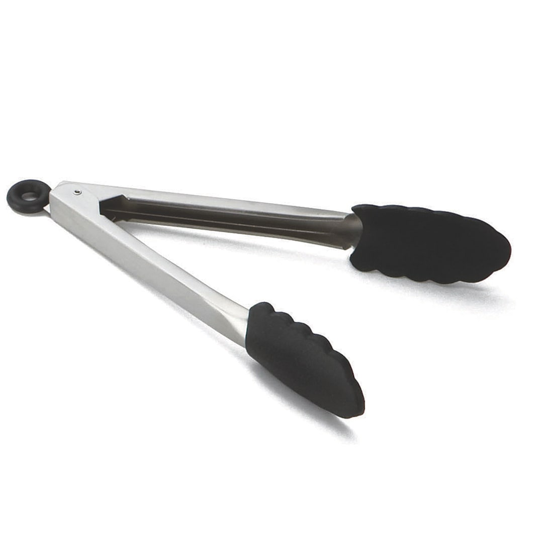 TableCraft 4009BK S/S 9" Locking Tong with Black Silicone Head