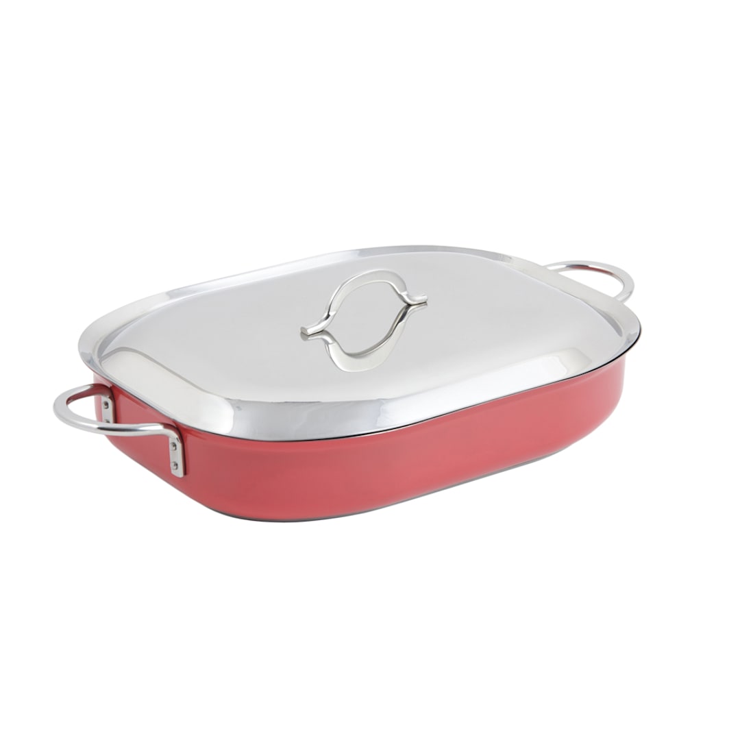 Bon Chef 60023CFCLDRED Classic Country 5 Qt. Red Oblong Pan with Lid