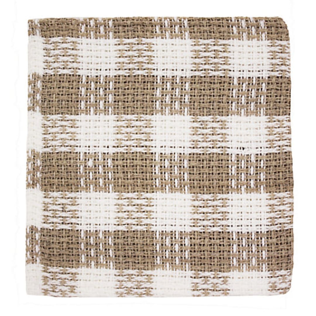 John Ritzenthaler 201-00 Taupe / White Check 12" Sq Dishcloth - 4 / PK