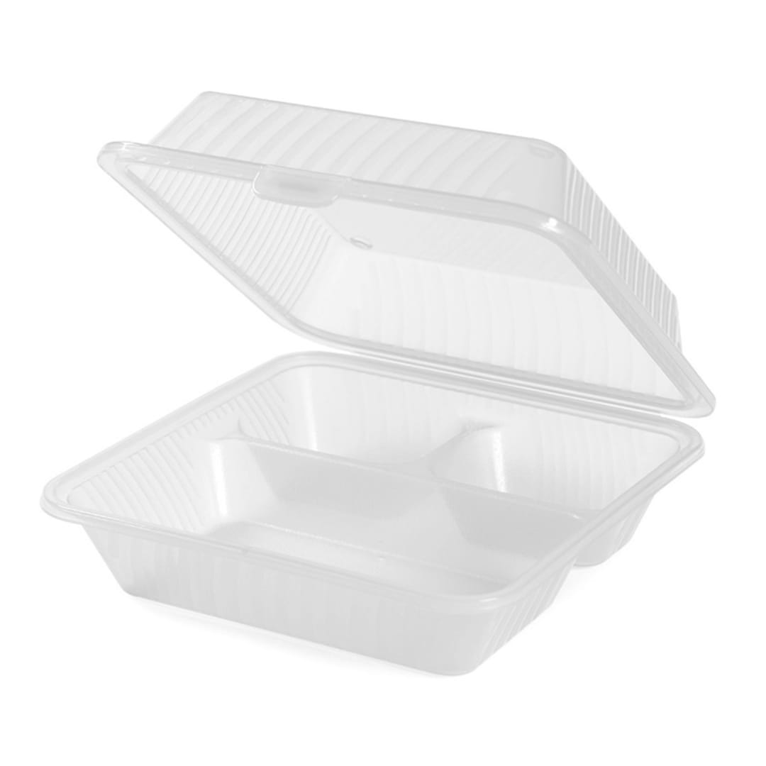 G.E.T. EC-09-1-CL Eco-Takeouts Clear 3-Compartment Container - Dozen