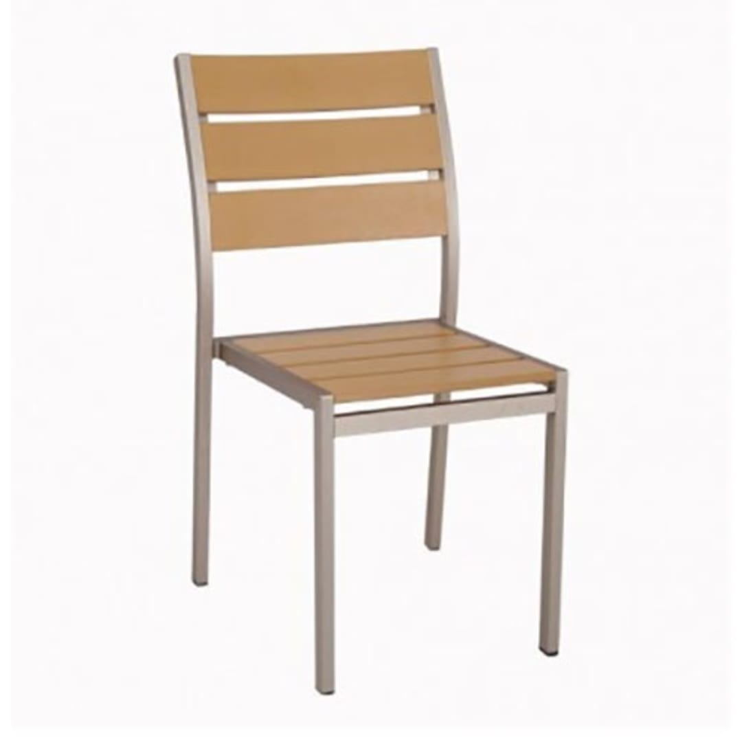 G & A 8216 T Sol Brushed Aluminum Outdoor Chair with Tan Teak Slats