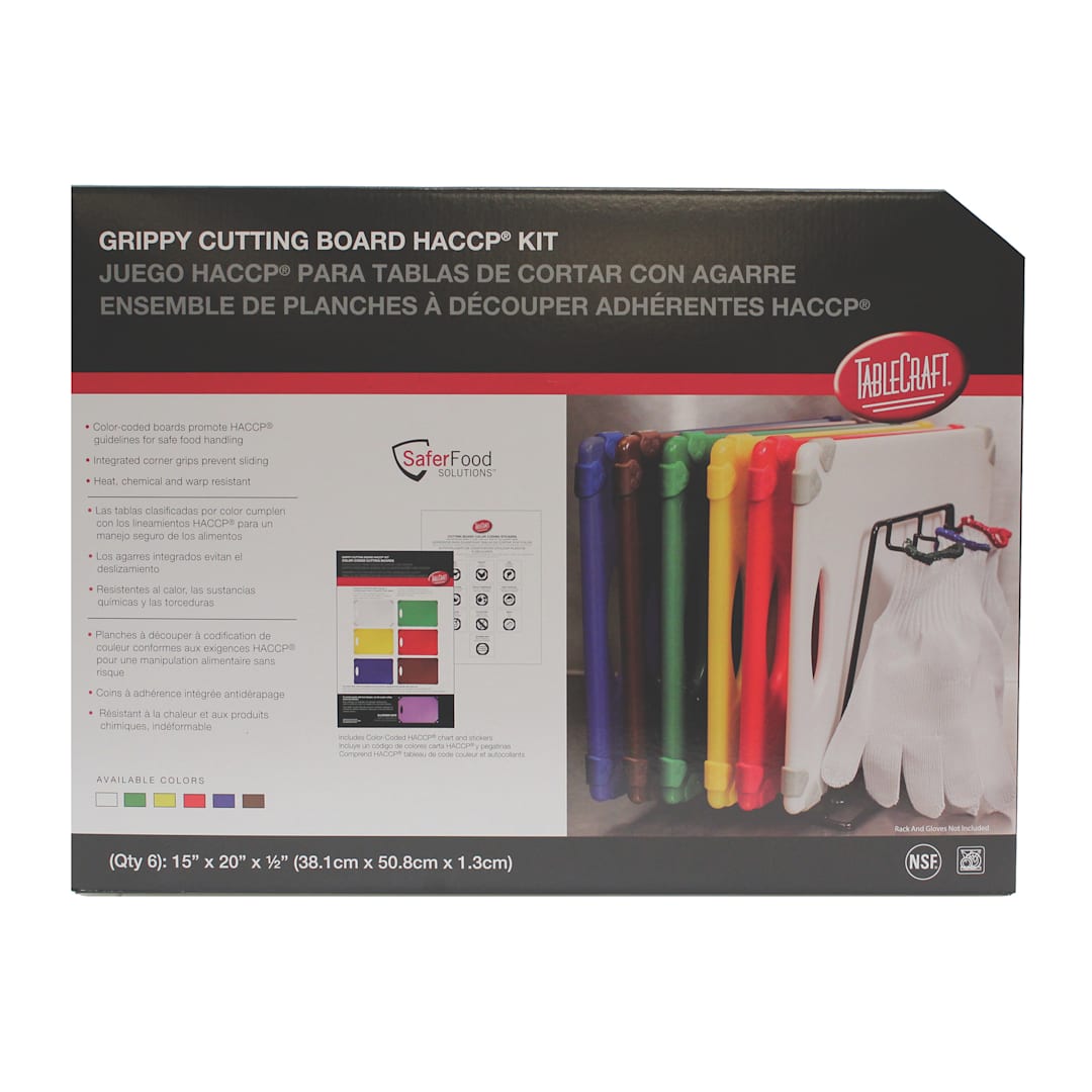 TableCraft CBG1520APK6 15 x 20 Grippy HACCP Kit Cutting Board - 6 / PK