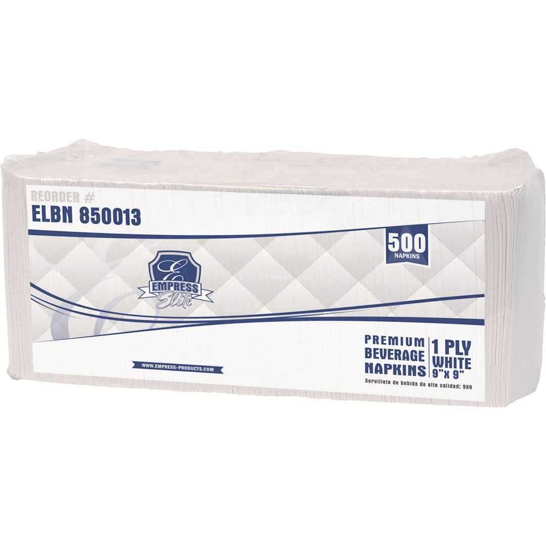 Empress ELBN 850013 White 9 x 9 In. 1-Ply Beverage Napkin - 4000 / CS