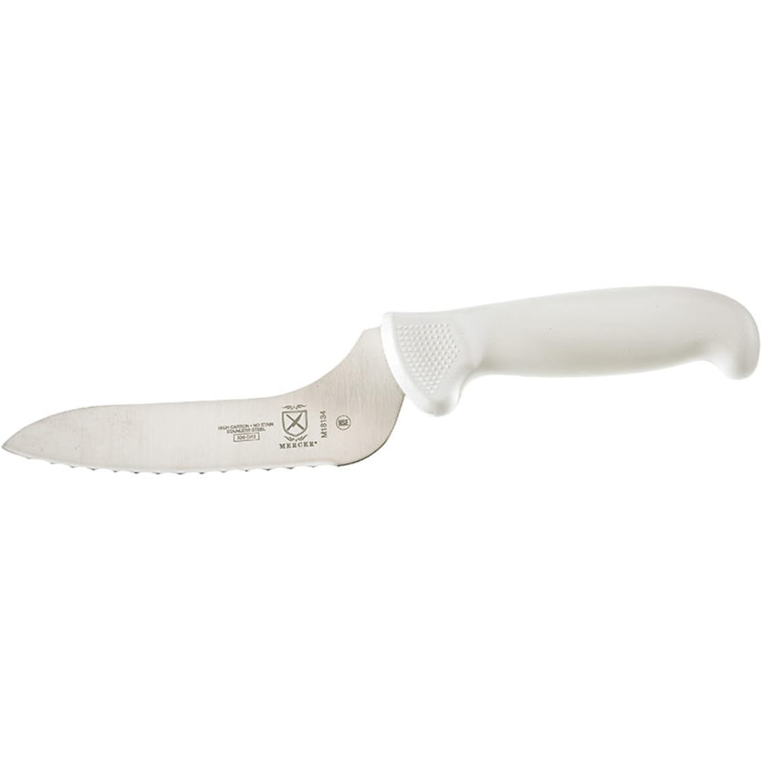 Mercer Culinary M18134 White 6" Offset Bread Knife with Wavy Edge
