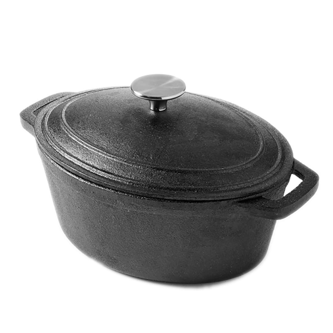American Metalcraft CIPO3 Cast Iron Oval 3 Quart Casserole Dish w/ Lid