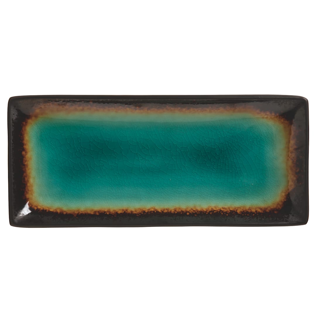 Libbey - Formerly World Tableware BF-11 Turquoise / Brown 11-1/2" x 5" Platter