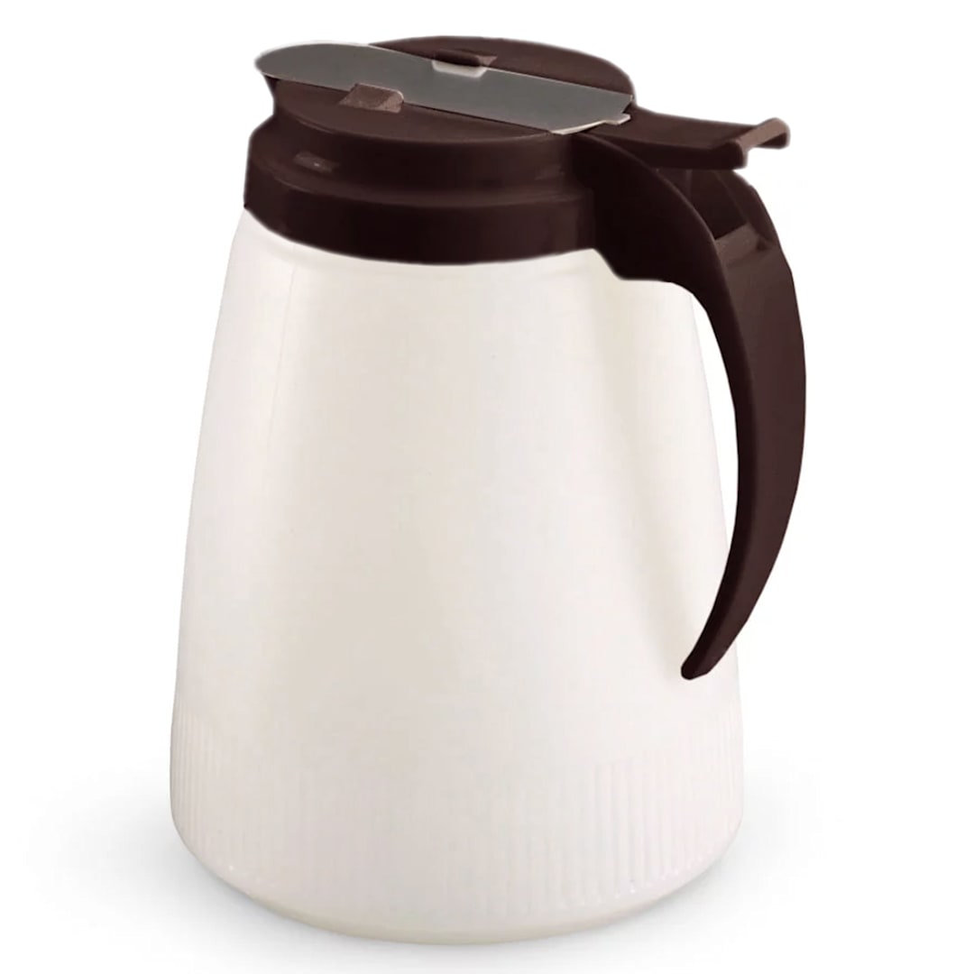 Vollrath 4748-01 Dripcut Plastic 48 Oz Syrup Server with Brown Lid
