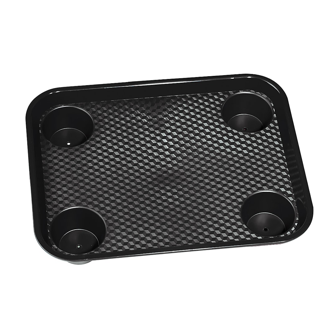 G.E.T. FT-20-BK Black 17" x 14" Quick Serve Tray with 4 Cup Holders
